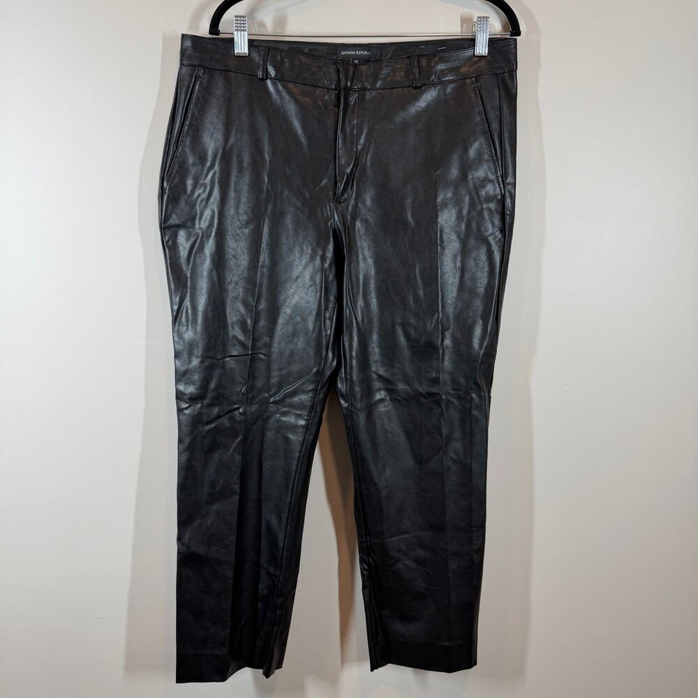 Banana Republic Avery Black Vegan Faux Leather Pants Size‎ 12 Regular Straight